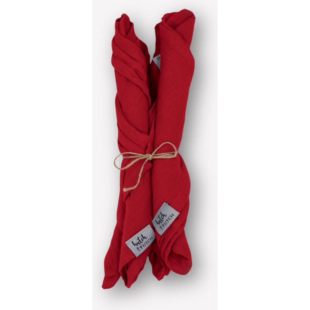 Musselin Stoffserviette 4er-Pack in Cranberry Rot von hutch&putch Größe 42x42 cm