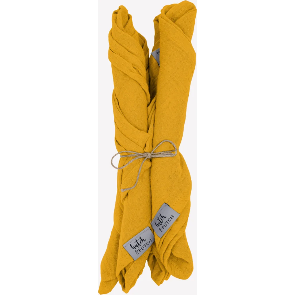 Musselin Stoffserviette 4er-Pack in Goldgelb Gelb von hutch&putch Größe 42x42 cm
