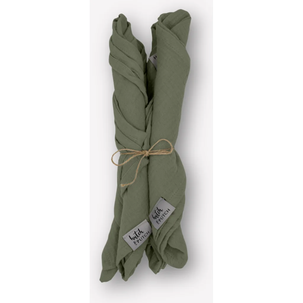 Musselin Stoffserviette 4er-Pack in Olive Grün von hutch&putch Größe 42x42 cm