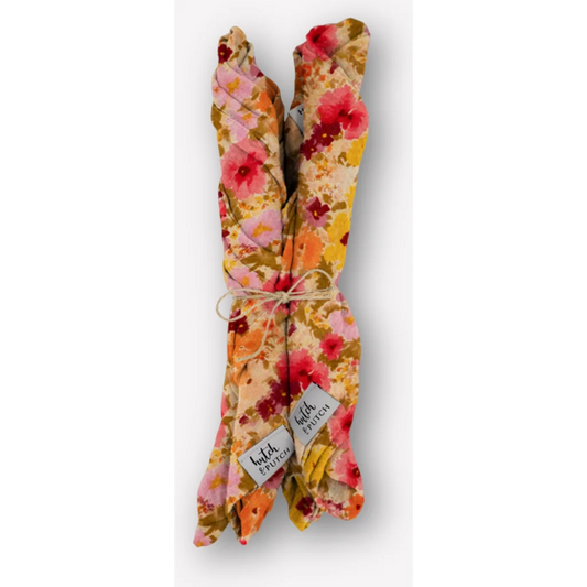 Musselin Stoffserviette Blumen 4er-Pack in Rosa+Orange+Gelb Muster Blumen von hutch&putch Größe 42x42 cm