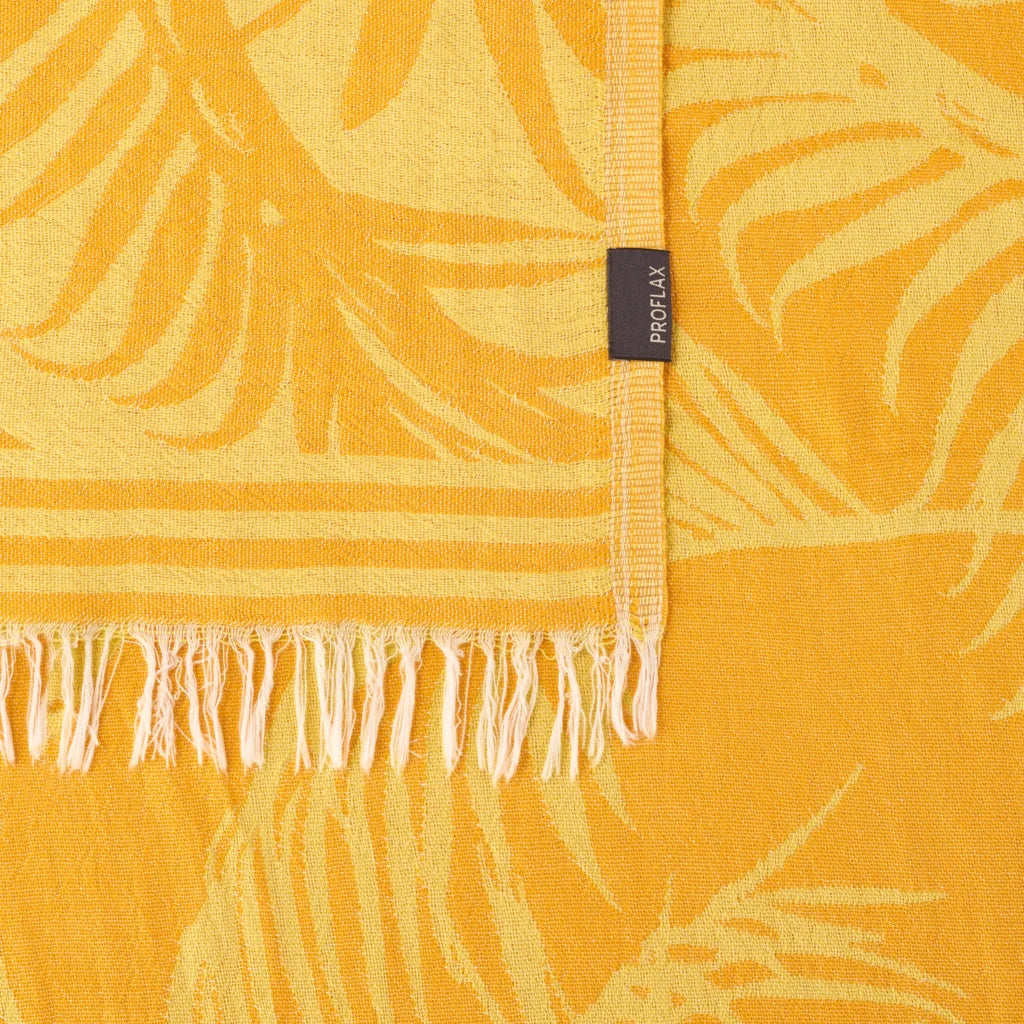Plaid mit Palmenblatt-Muster in Gelb Muster Palmenblatt von Proflax Größe 130x200 cm