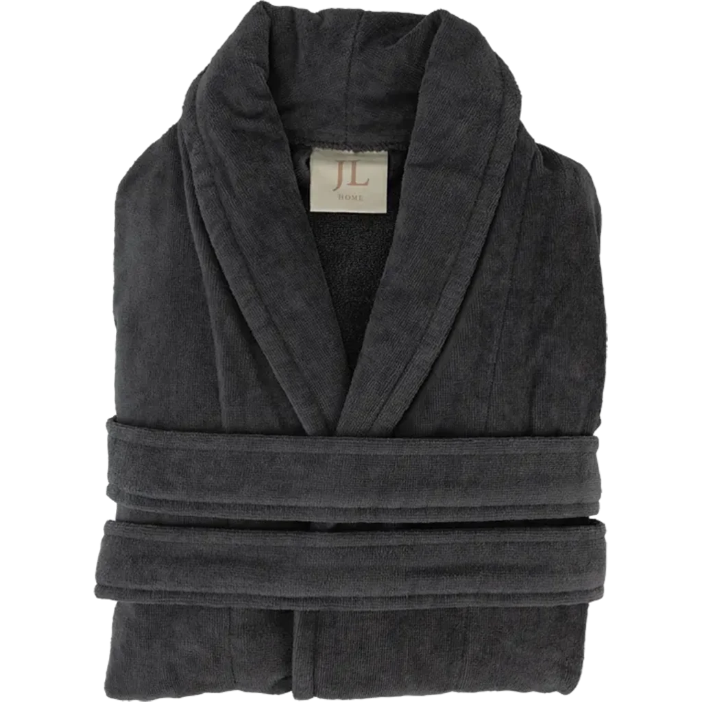 Velours Bademantel in Anthrazit Grau von Jean&Len Größe XL