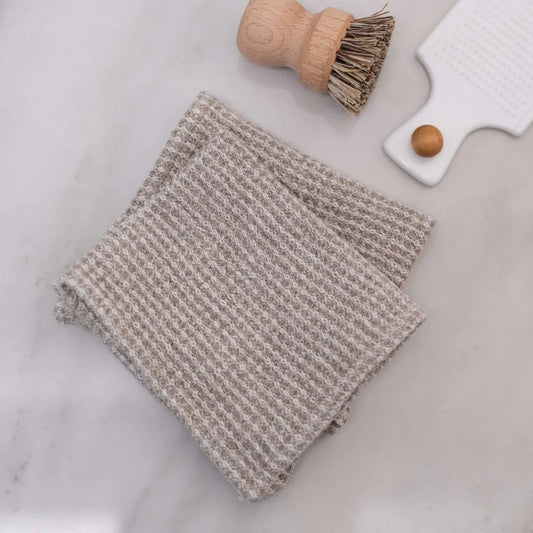 Waffelpiqué Spüllappen 2er-Pack in Beige von Linen Tales Größe 26x26 cm