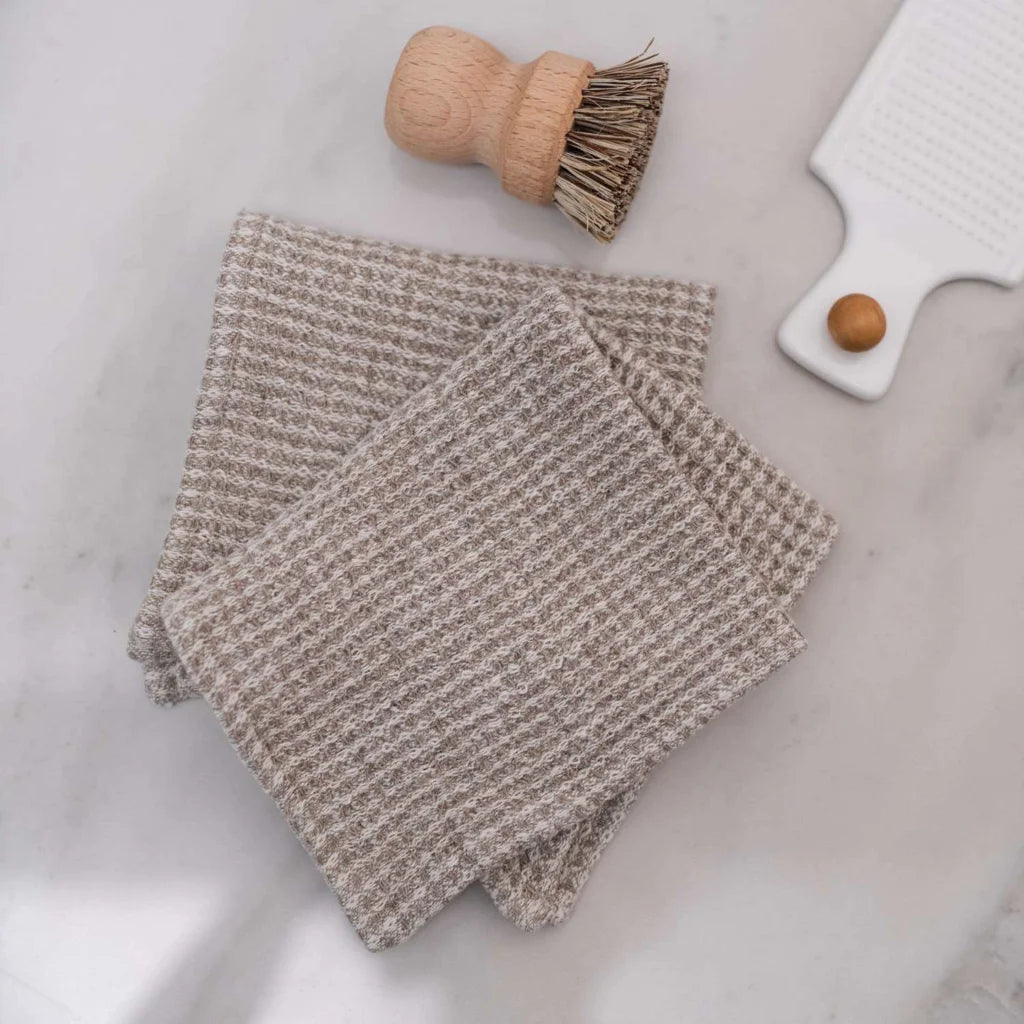 Waffelpiqué Spüllappen 2er-Pack in Beige von Linen Tales Größe 26x26 cm