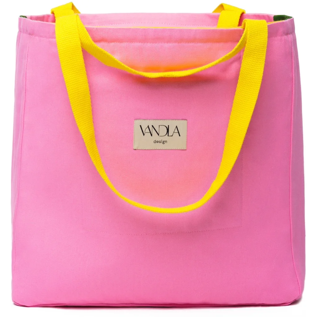 Wendetasche in Gelb+Waldgrün+Pink Gelb+Grün+Pink Muster 3-farbig von Vandla design Größe 40x40x12 cm