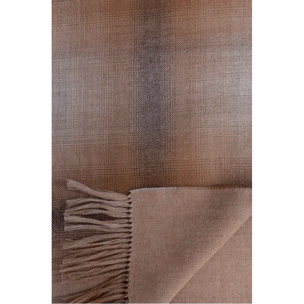 Alpaka Decke UKULELE in Braun Muster Karo-Muster von KUNA Größe 127x180 cm (inkl. Fransen)