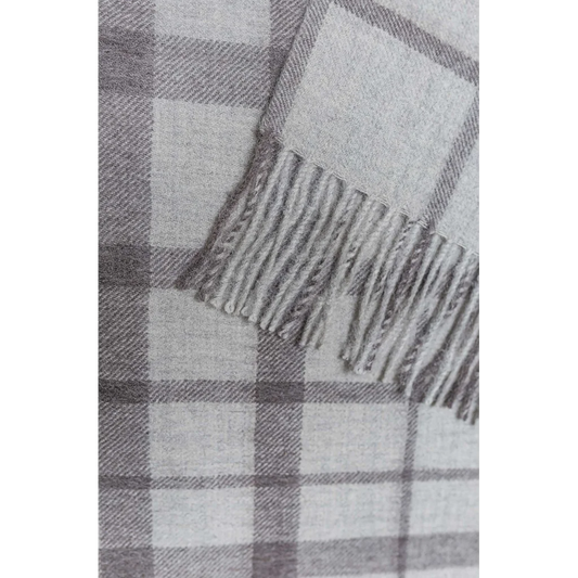 Alpaka Decke VINICUNA  in Hellgrau Grau Muster Karo-Muster von KUNA Größe 130x180 cm (inkl. Fransen)