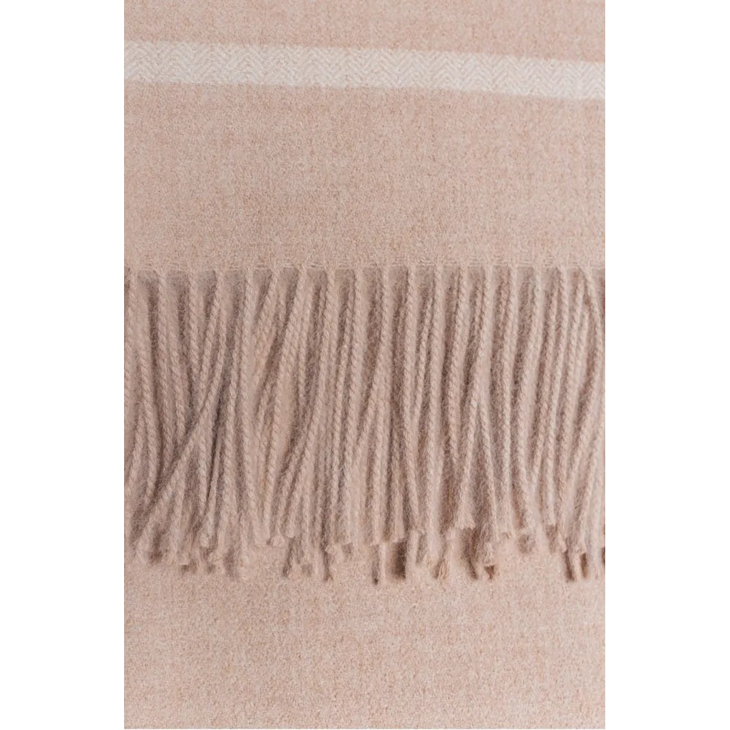 Alpaka Decke VINNIE in Beige Muster Streifen von KUNA Größe 130x180 cm (inkl. Fransen)
