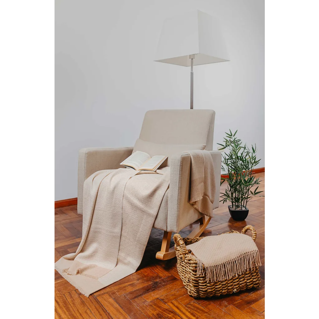 Alpaka Decke VRAC in Beige Muster Diamant von KUNA Größe 130x180 cm (inkl. Fransen)