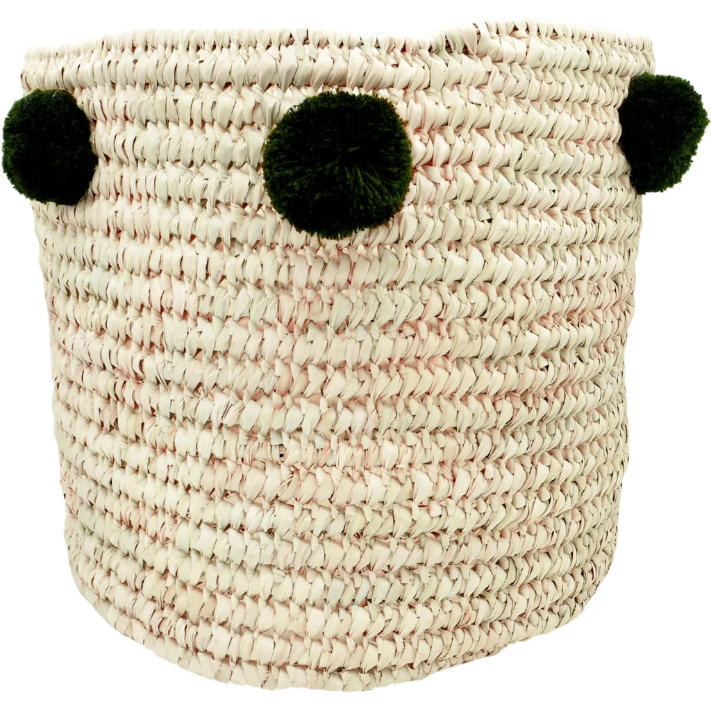 Aufbewahrungskorb mit Pompoms in Dunkelgrün Grün von kikadu Größe 30x30x30 cm