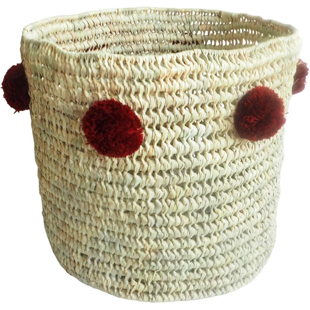 Aufbewahrungskorb mit Pompoms in Rost Rot von kikadu Größe 30x30x30 cm