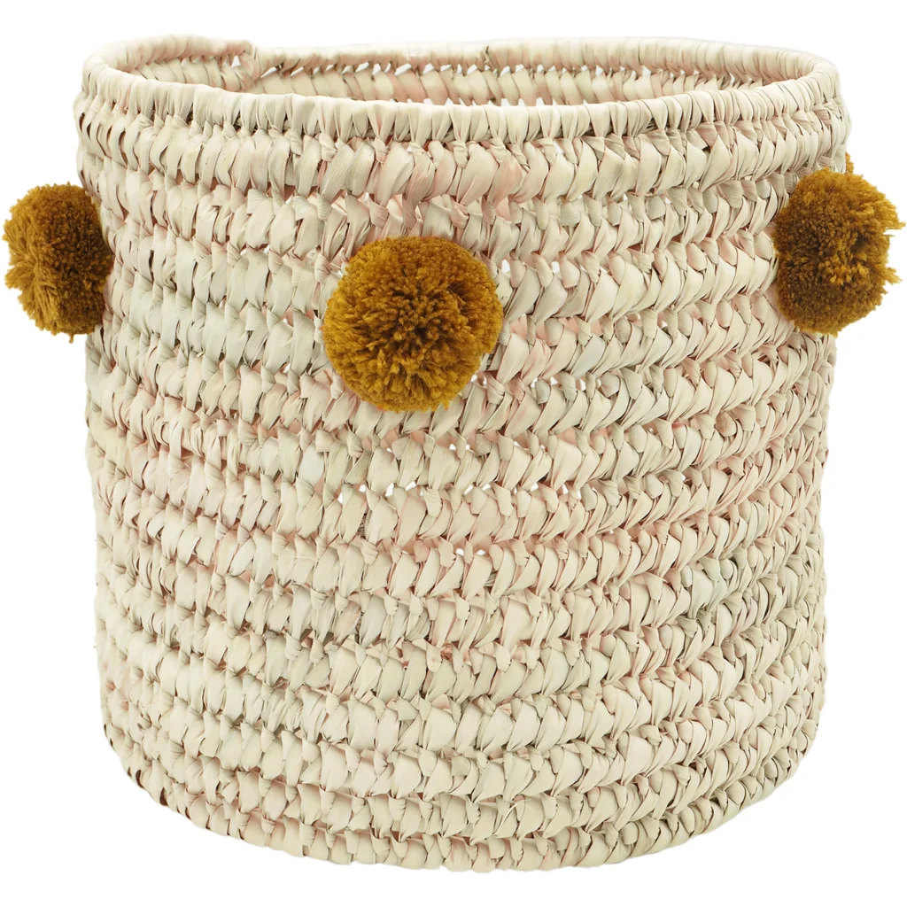 Aufbewahrungskorb mit Pompoms in Senfgelb Gelb von kikadu Größe 30x30x30 cm