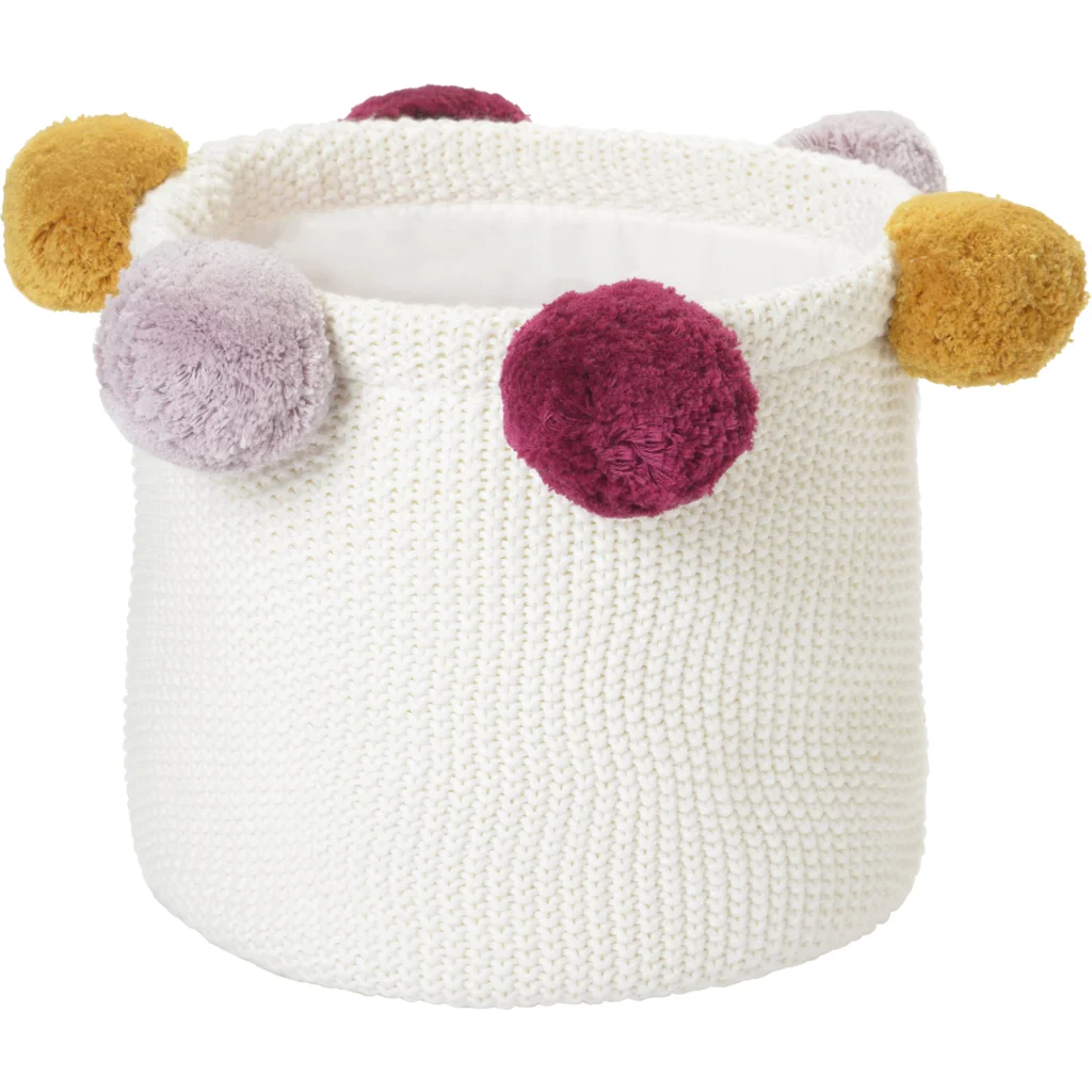 Bio Aufbewahrungsset 3-teilig mit Pompoms in Creme+Senfgelb+Rosa+Beere Creme+Gelb+Rosa+Beere von kikadu Größe 20x20 + 30x30 + 40x40 cm 