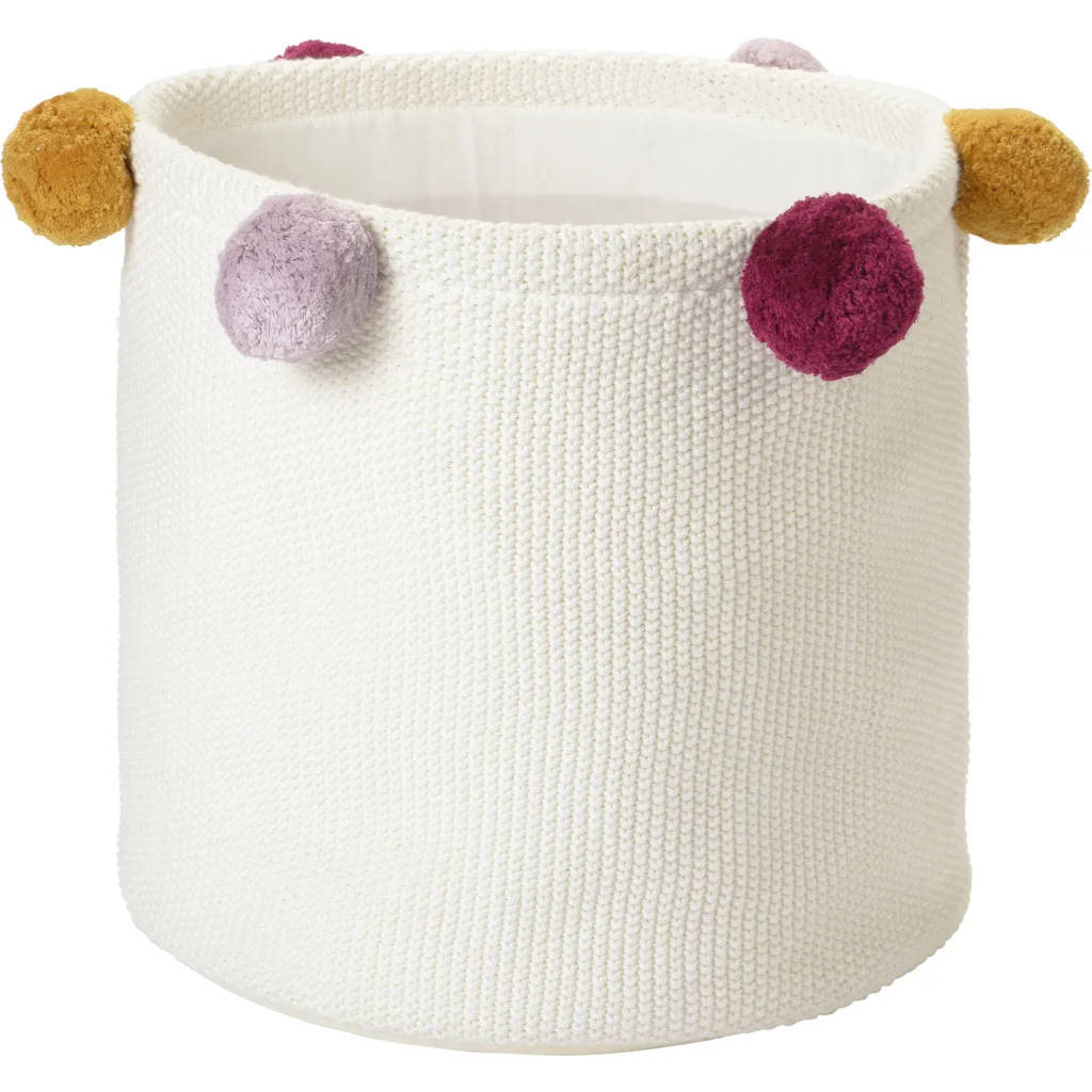 Bio Aufbewahrungsset 3-teilig mit Pompoms in Creme+Senfgelb+Rosa+Beere Creme+Gelb+Rosa+Beere von kikadu Größe 20x20 + 30x30 + 40x40 cm 