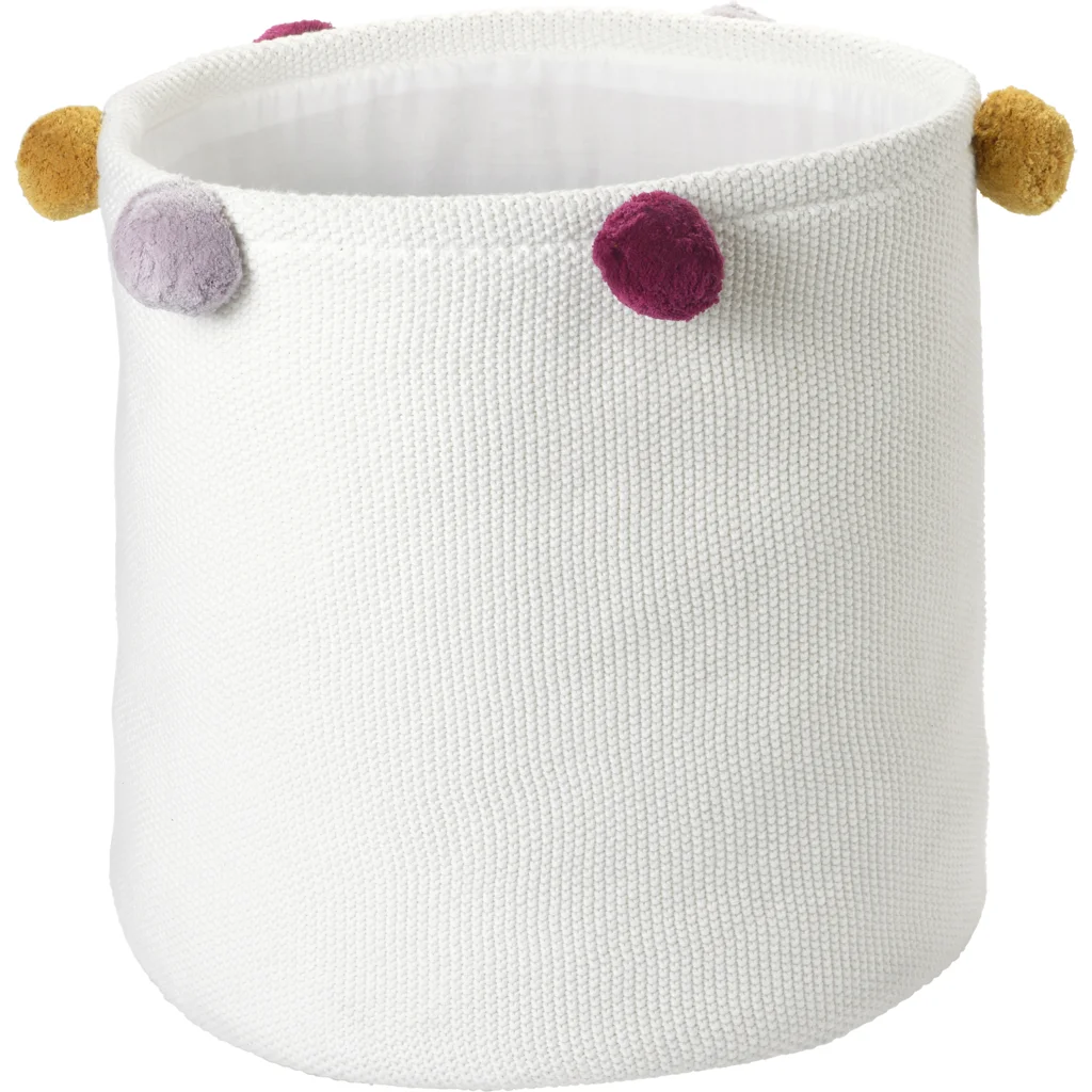 Bio Aufbewahrungsset 3-teilig mit Pompoms in Creme+Senfgelb+Rosa+Beere Creme+Gelb+Rosa+Beere von kikadu Größe 20x20 + 30x30 + 40x40 cm 