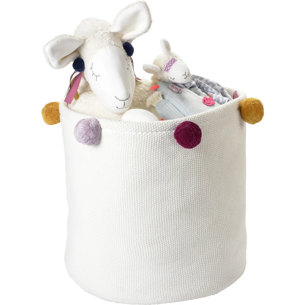 Bio Aufbewahrungsset 3-teilig mit Pompoms in Creme+Senfgelb+Rosa+Beere Creme+Gelb+Rosa+Beere von kikadu Größe 20x20 + 30x30 + 40x40 cm 