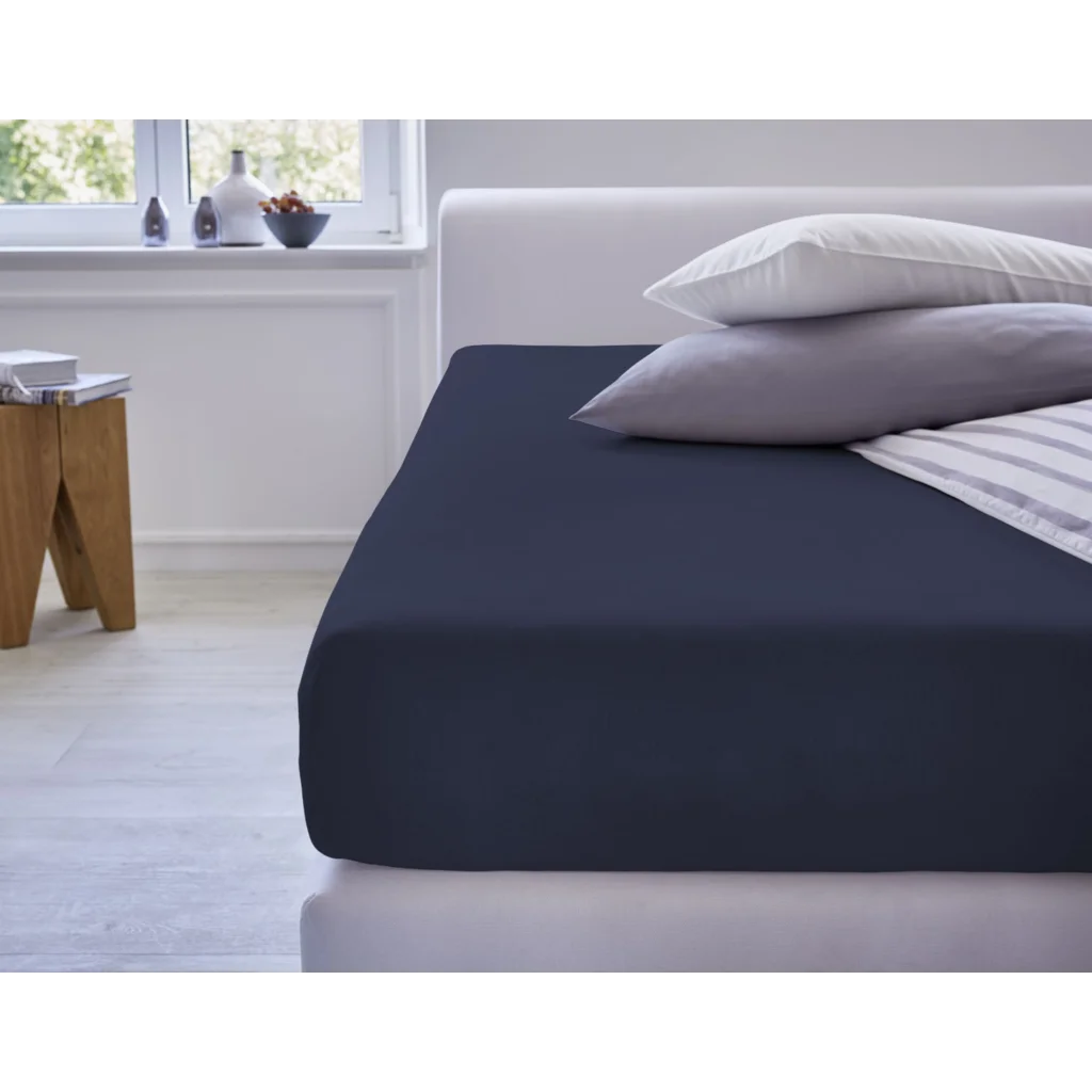 Bio Double-Jersey Spannbettlaken für Matratzen in Standardgröße und Überlänge - Einzelbett in Azurblau Blau von Cotonea Größe 90-100 x 220 cm