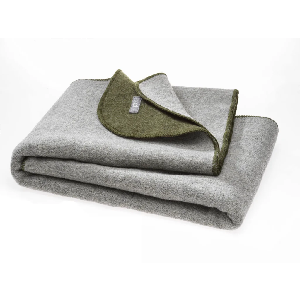 Bio Doubleface Baby-+Kinder-Decke in Olive+Hellgrau Grün+Grau von disana Größe 100x135 cm