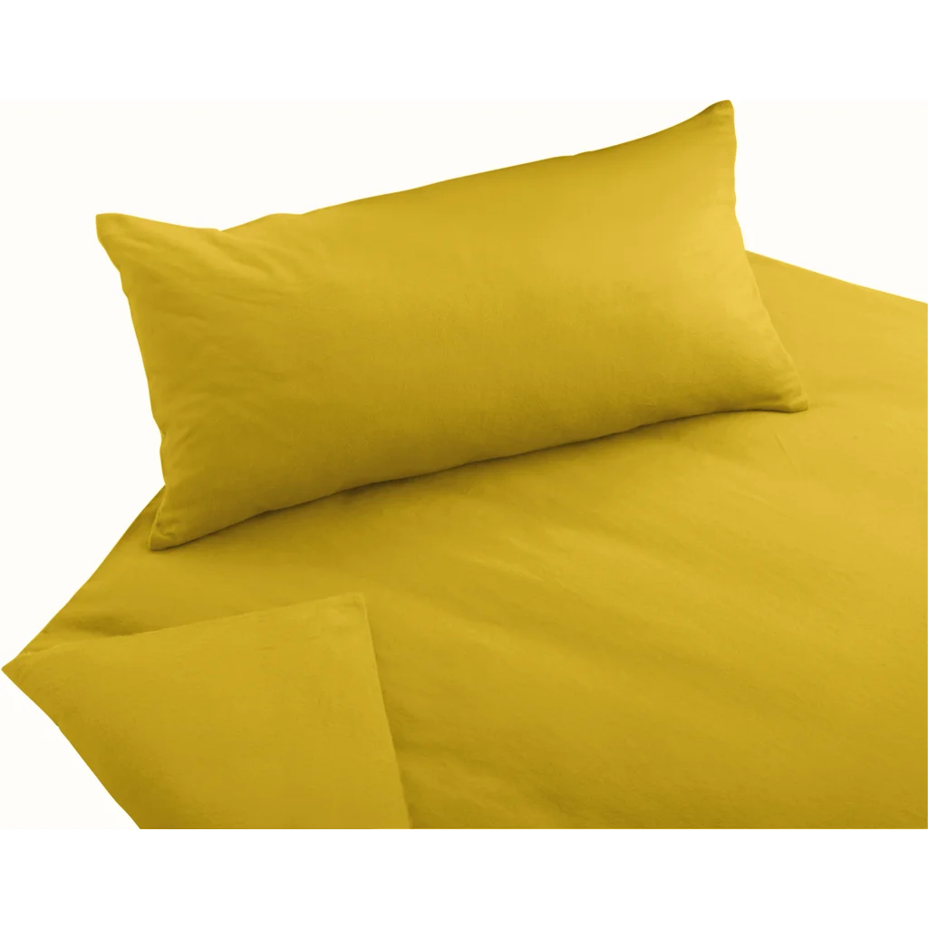Bio Edel-Biber Bettwäsche Classic Garnitur in Curry Gelb von Cotonea Größe 155x220 + 80x80 cm