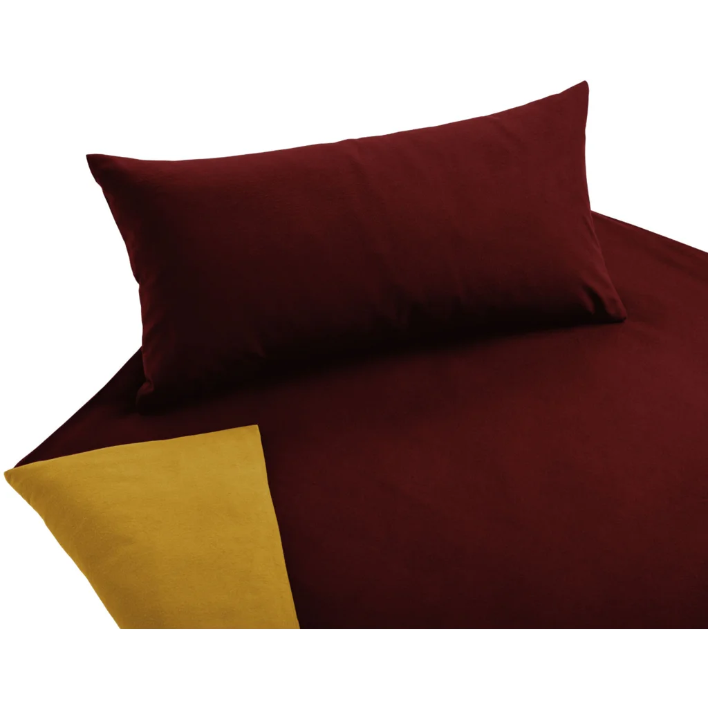 Bio Edel-Biber Wendebettwäsche Garnitur 3-teilig in Dunkelrot+Safran Rot+Gelb von Cotonea Größe 200x220 + 2x 80x80 cm