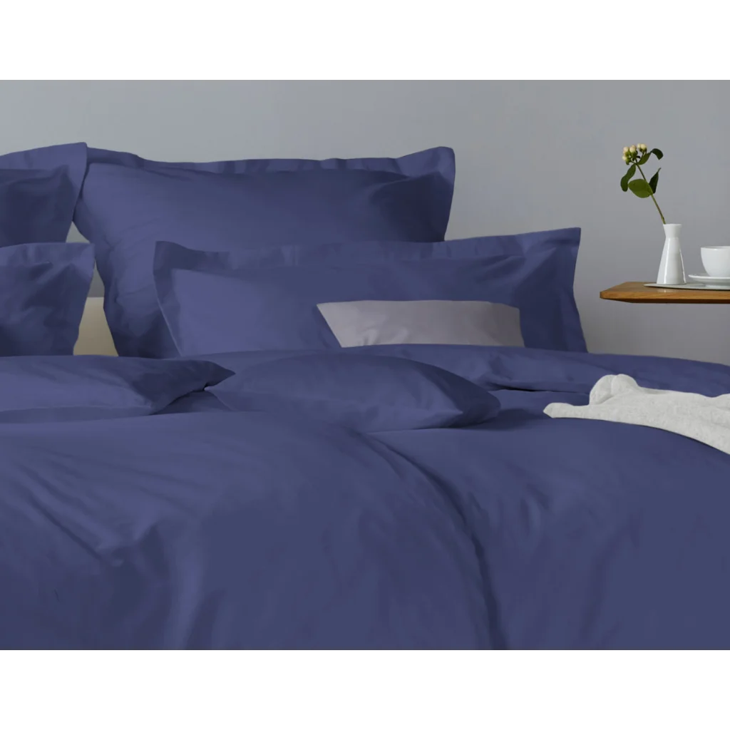 Bio Feinsatin Bettwäsche mit Stehsaum Premium Garnitur in Azurblau Blau von Cotonea Größe 135x200 + 80x80 cm