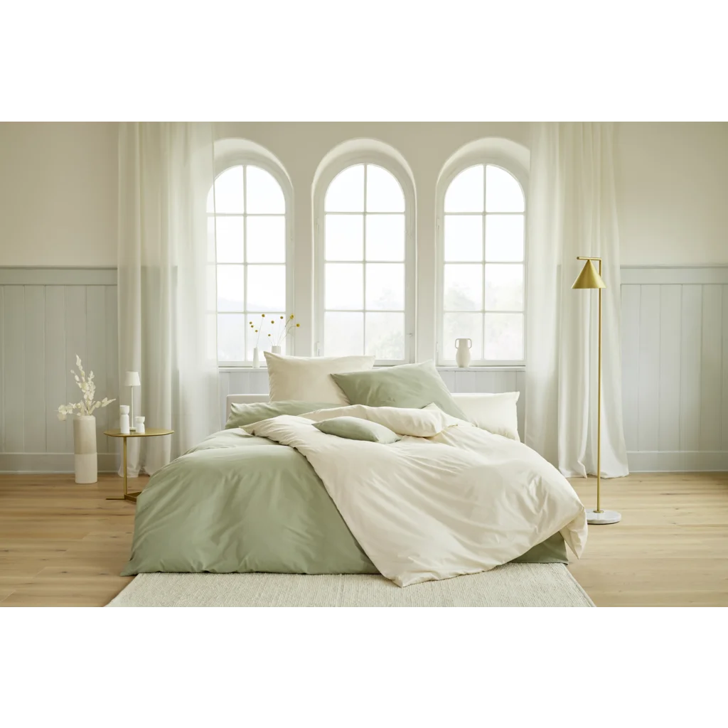 Bio Feinsatin Bettwäsche Premium Garnitur in Creme von Cotonea Größe 135x200 + 80x80 cm