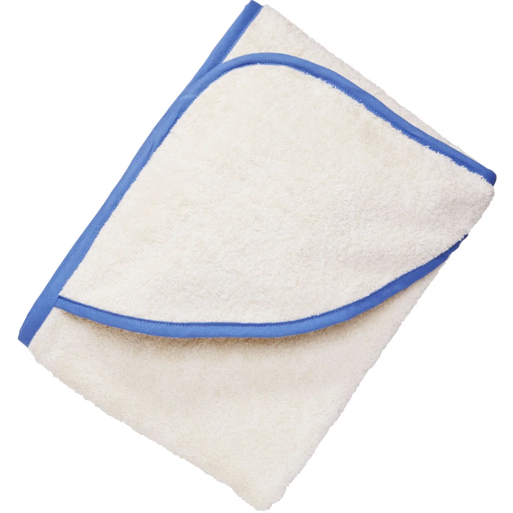 Bio Frottier Baby-Kapuzenbadetuch in Creme+Blau Creme von Cotonea Größe 100x100 cm
