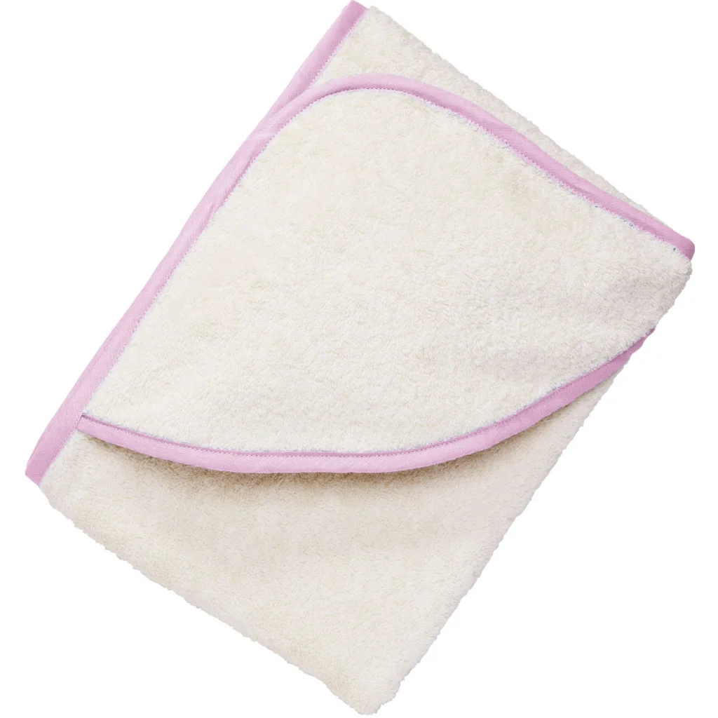 Bio Frottier Baby-Kapuzenbadetuch in Creme+Flieder Creme von Cotonea Größe 100x100 cm
