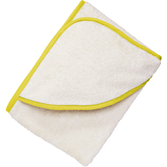 Bio Frottier Baby-Kapuzenbadetuch in Creme+Gelb Creme von Cotonea Größe 100x100 cm