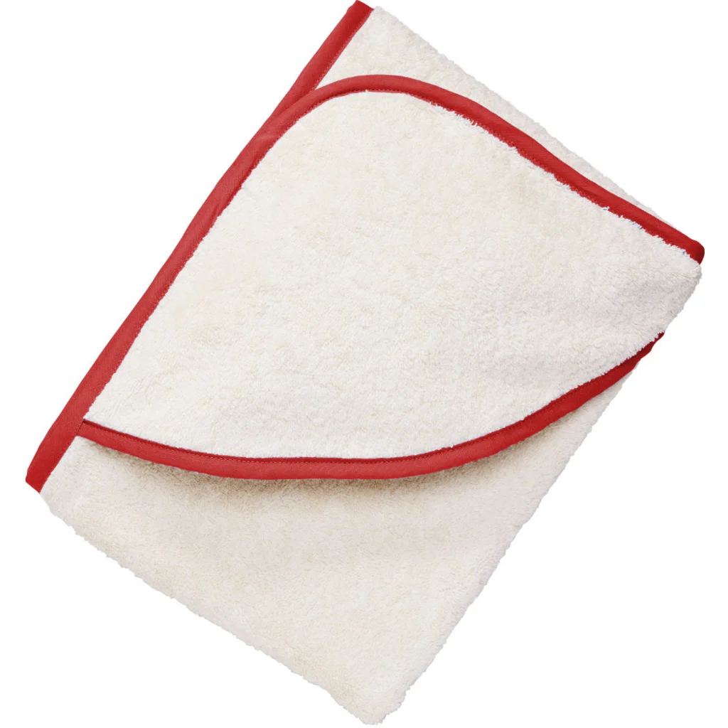 Bio Frottier Baby-Kapuzenbadetuch in Creme+Rot Creme von Cotonea Größe 100x100 cm