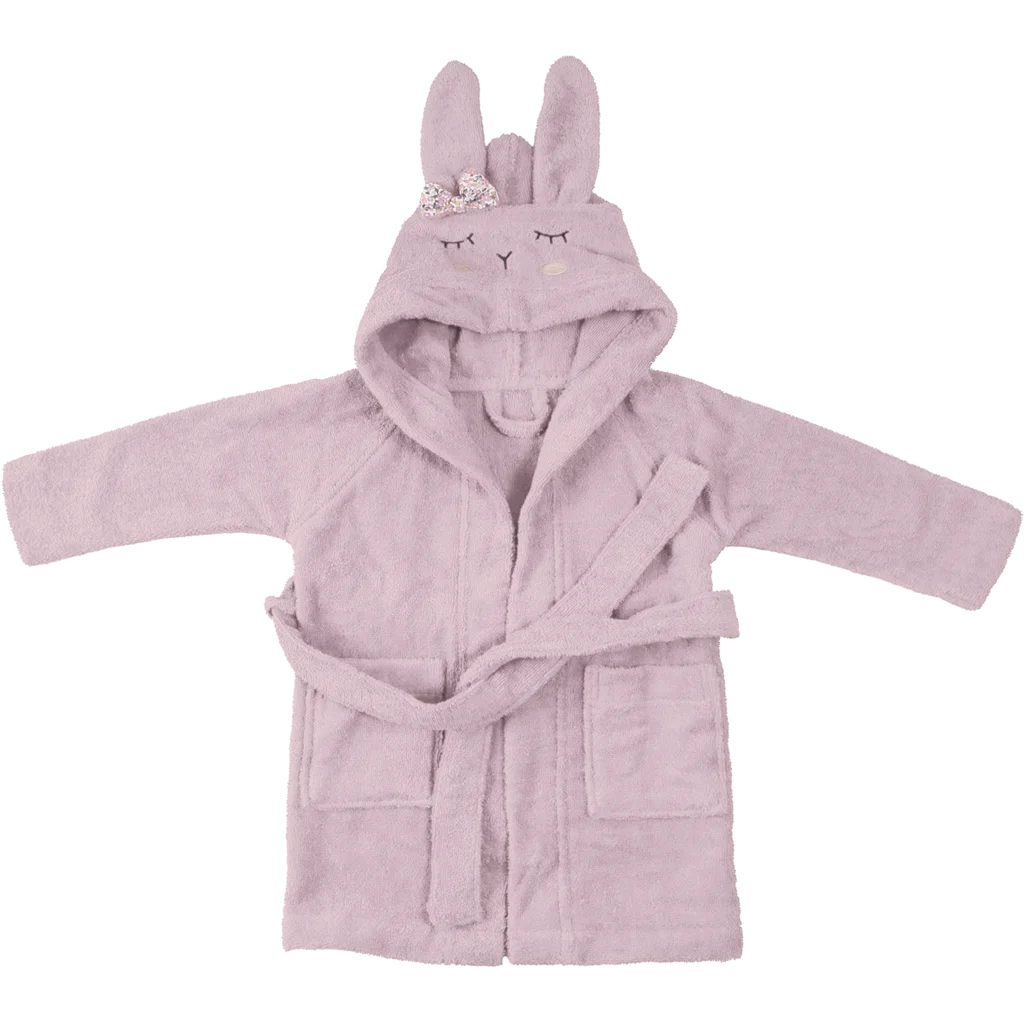 Bio Frottier Baby-+Kinder-Bademantel Hase in Rosé Rosa Muster Hase von kikadu Größe 1-2 Jahre