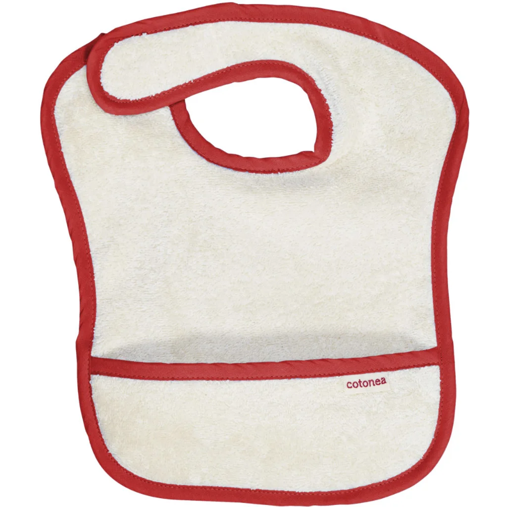 Bio Frottier Baby-Lätzchen in Creme+Rot Creme von Cotonea Größe 35x25 cm