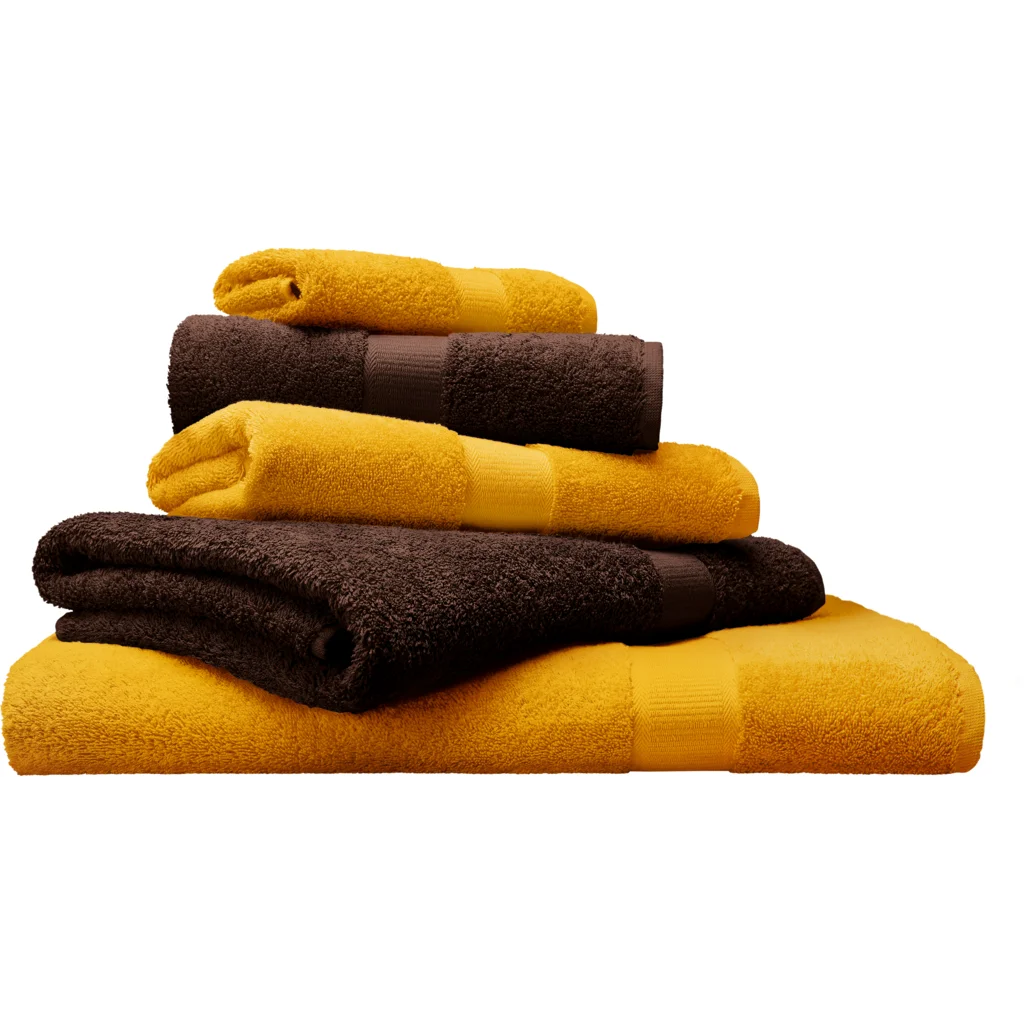 Bio Frottier Geschenkset 6-teilig in Honig+Schokolade Gelb+Braun von Cotonea Größe 2x 30x50 cm+ 2x 50x100 cm+ 2x 70x140 cm
