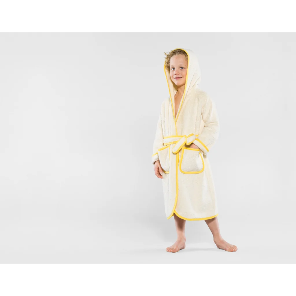 Bio Frottier Kinder-Bademantel in Creme+Gelb Creme von Cotonea Größe 86+92