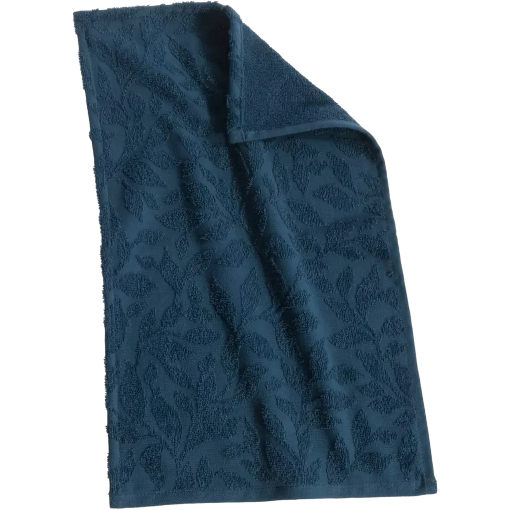 Bio Jacquard Gästetuch in Dunkelblau Blau Muster Blätter von Living Crafts Größe 30x50 cm