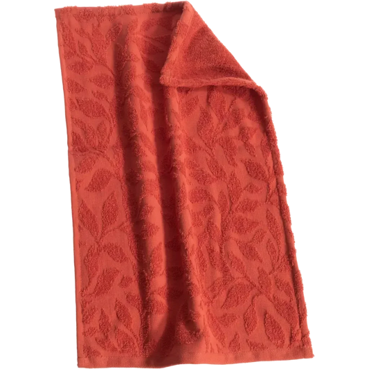Bio Jacquard Gästetuch in Rot Muster Blätter von Living Crafts Größe 30x50 cm