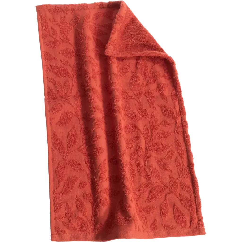 Bio Jacquard Gästetuch in Rot Muster Blätter von Living Crafts Größe 30x50 cm