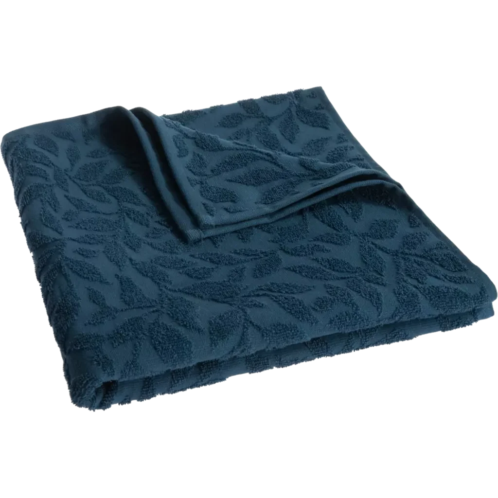 Bio Jacquard Handtuch in Dunkelblau Blau Muster Blätter von Living Crafts Größe 50x100 cm