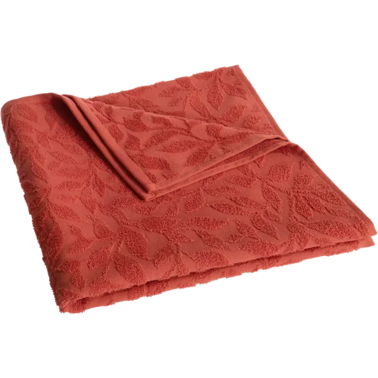 Bio Jacquard Handtuch in Rot Muster Blätter von Living Crafts Größe 50x100 cm