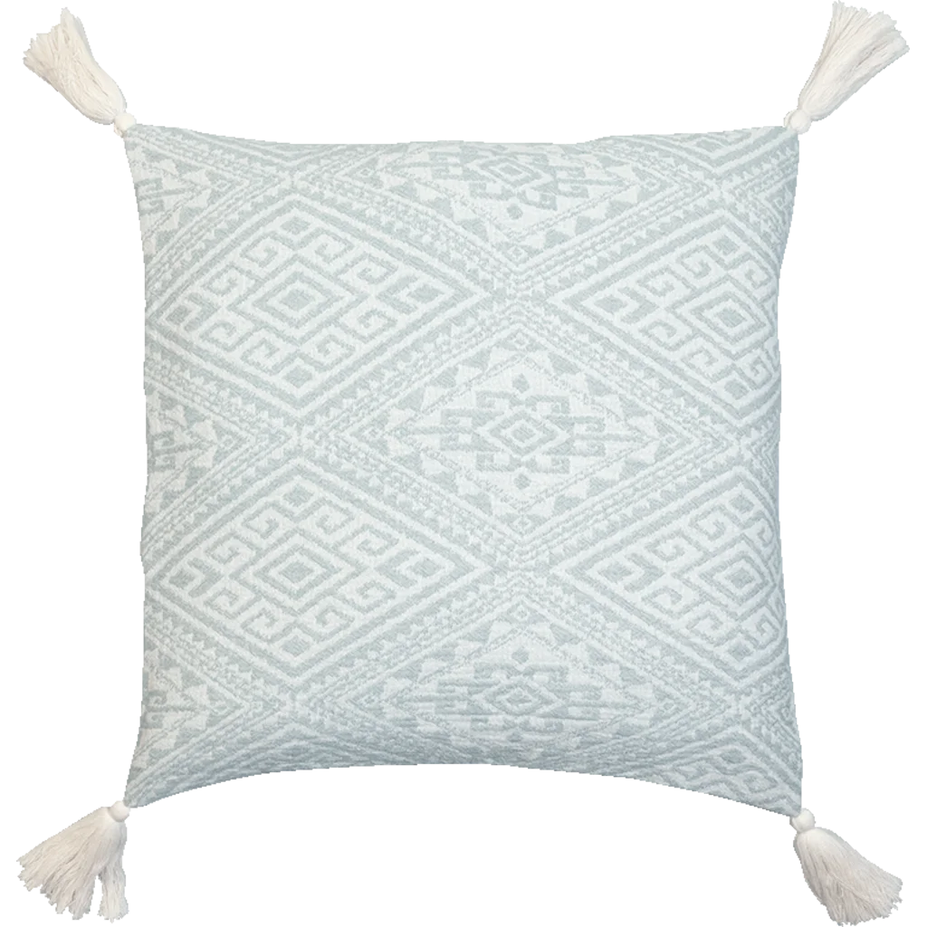 Bio Jacquard Kissenhülle mit Quasten in Mint+Creme Grün+Creme Muster Jacquard von Jean&Len Größe 45x45 cm