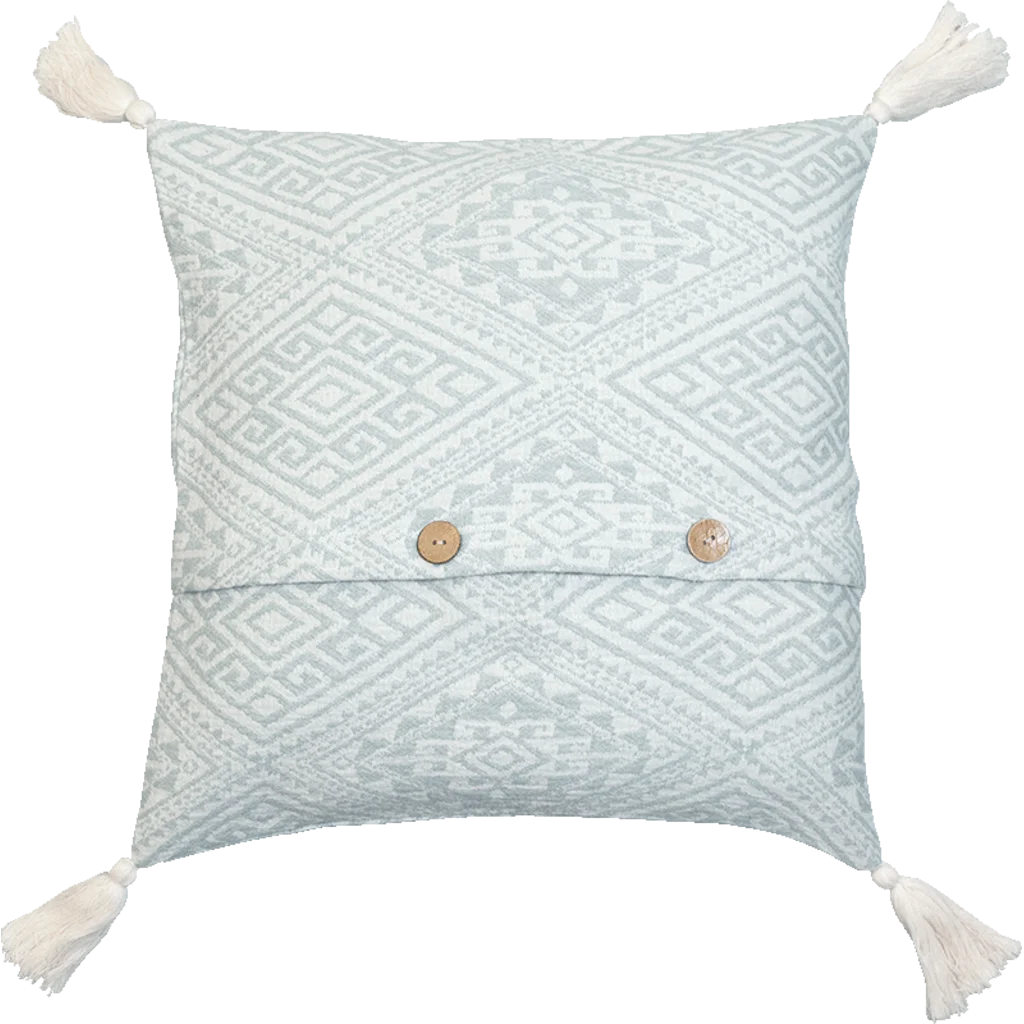 Bio Jacquard Kissenhülle mit Quasten in Mint+Creme Grün+Creme Muster Jacquard von Jean&Len Größe 45x45 cm