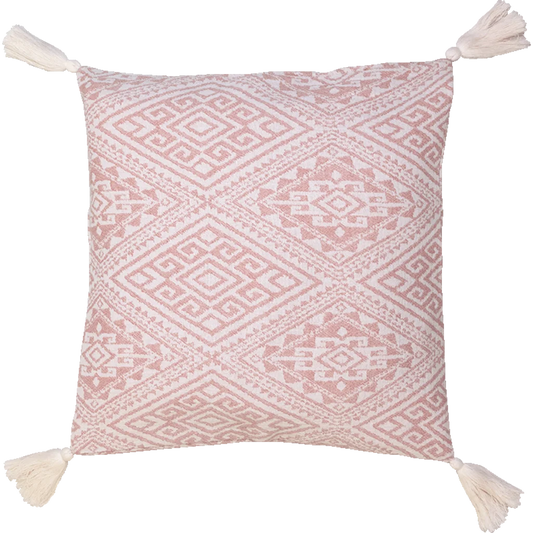 Bio Jacquard Kissenhülle mit Quasten in Rosa+Creme Muster Jacquard von Jean&Len Größe 45x45 cm