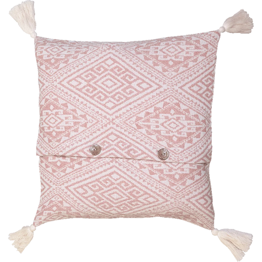 Bio Jacquard Kissenhülle mit Quasten in Rosa+Creme Muster Jacquard von Jean&Len Größe 45x45 cm