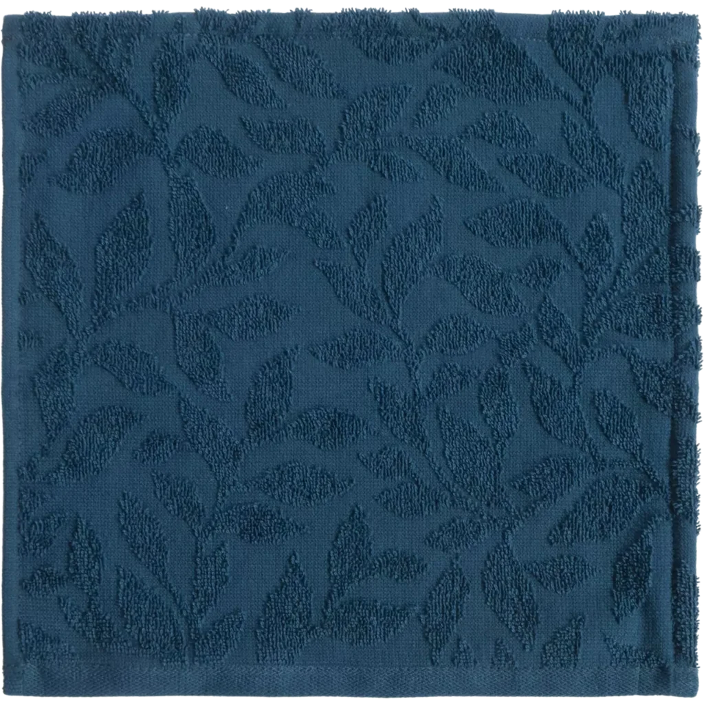 Bio Jacquard Seiftuch in Dunkelblau Blau Muster Blätter von Living Crafts Größe 30x30 cm