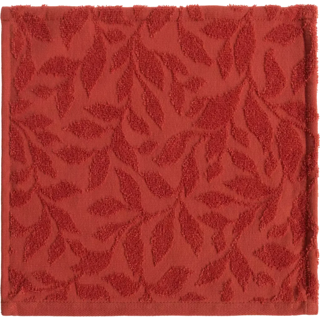 Bio Jacquard Seiftuch in Rot Muster Blätter von Living Crafts Größe 30x30 cm