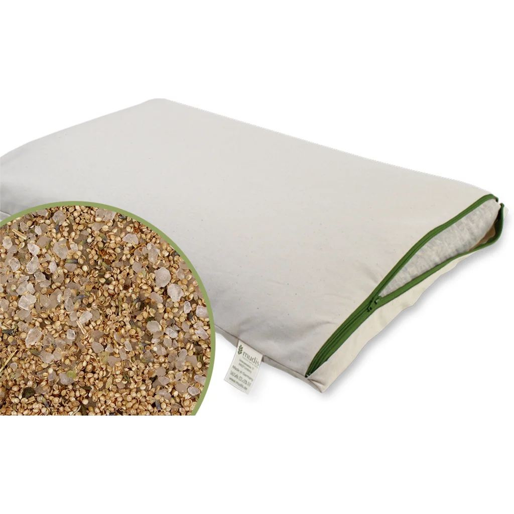Bio Kissen mit Füllung Hirseschalen & Kräuter & Kristallsalz in Creme von mudis Größe 30x45 cm
