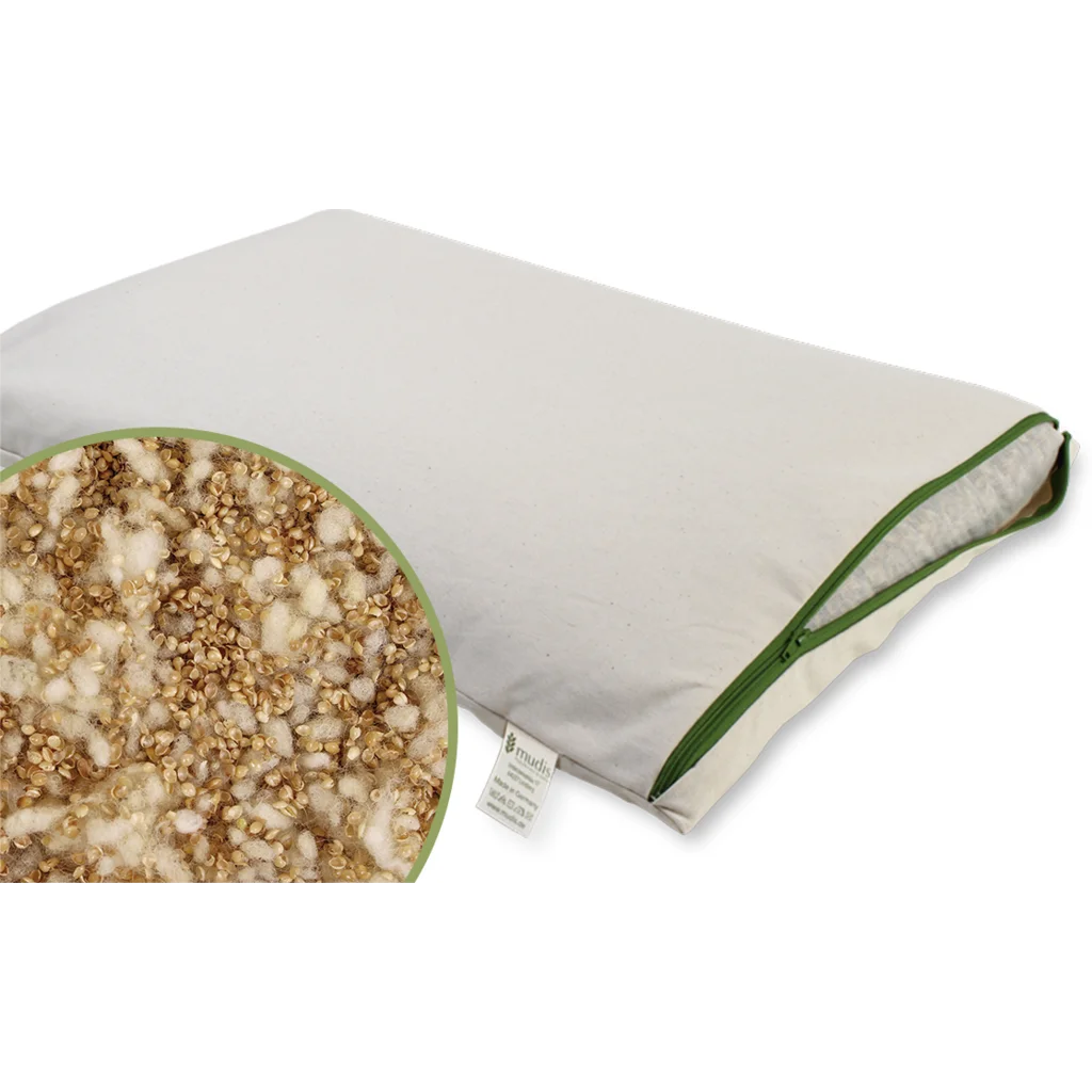 Bio Kissen mit Füllung Schafschurwolle & Hirseschalen in Creme von mudis Größe 30x45 cm