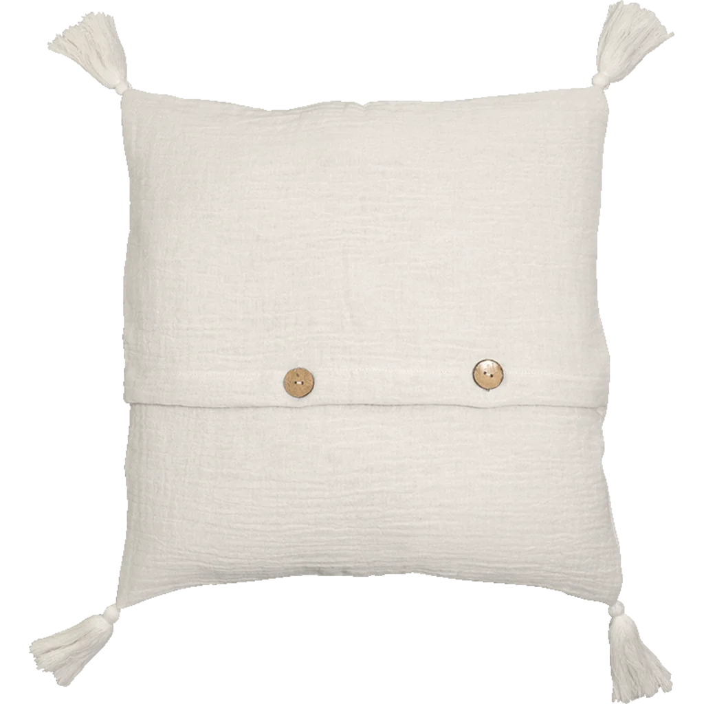 Bio Kissenhülle mit Quasten in Creme von Jean&Len Größe 45x45 cm