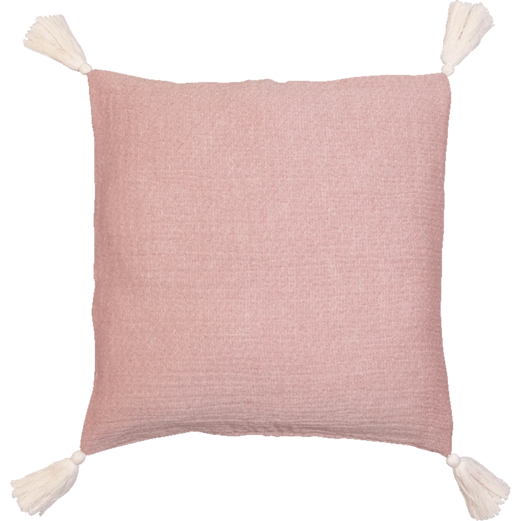 Bio Kissenhülle mit Quasten in Rosa von Jean&Len Größe 45x45 cm