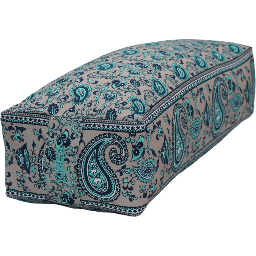 Bio Meditationskissen+Yogakissen Bolster mit Paisley-Muster in Grau+Blau+Türkis Grau+Blau+Blau Muster Bedruckt von BAGHI Größe 60x28 cm Höhe 15 cm